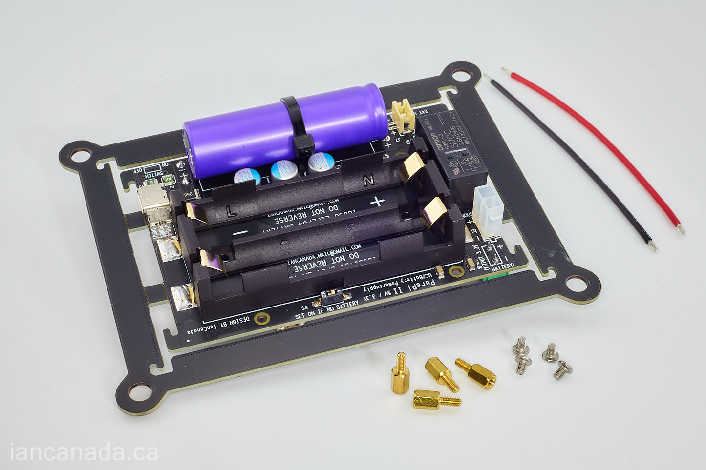 #48B. PurePi II 5V+3.3V ultracapacitor/LifePO4 battery power supply combo with ultracapacitors/battery holders pre-installed
