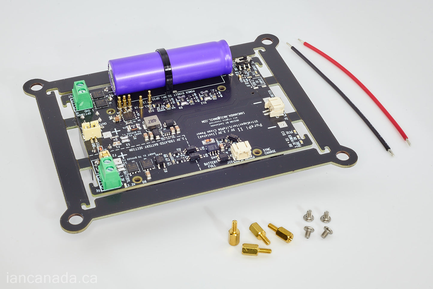 #48B. PurePi II 5V+3.3V ultracapacitor/LifePO4 battery power supply combo with ultracapacitors/battery holders pre-installed