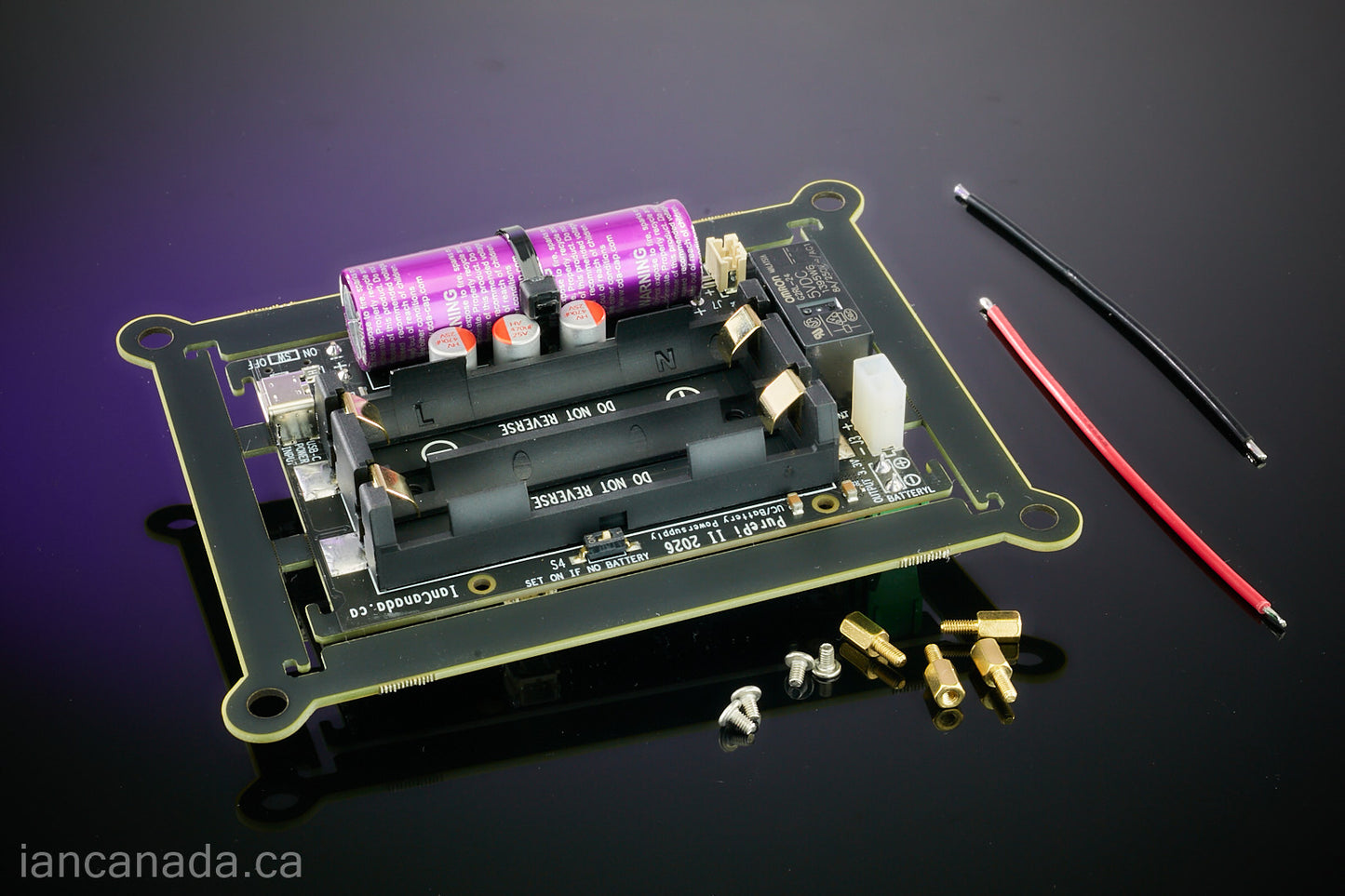 #48B. PurePi II2026 5V+3.3V ultracapacitor/LifePO4 battery power supply combo with ultracapacitors/battery holders pre-installed