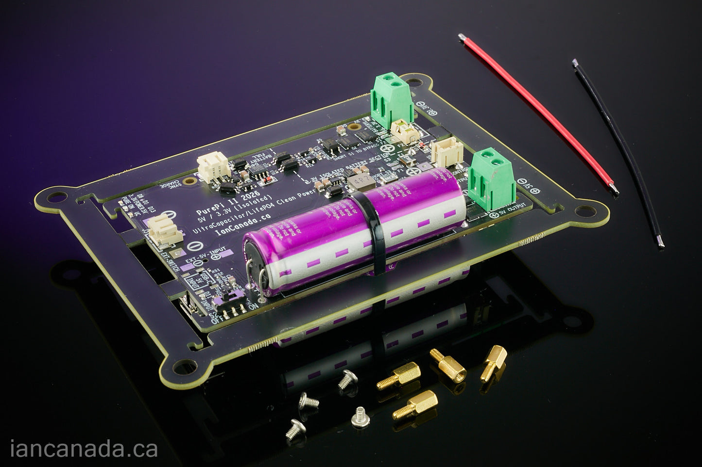 #48B. PurePi II2026 5V+3.3V ultracapacitor/LifePO4 battery power supply combo with ultracapacitors/battery holders pre-installed